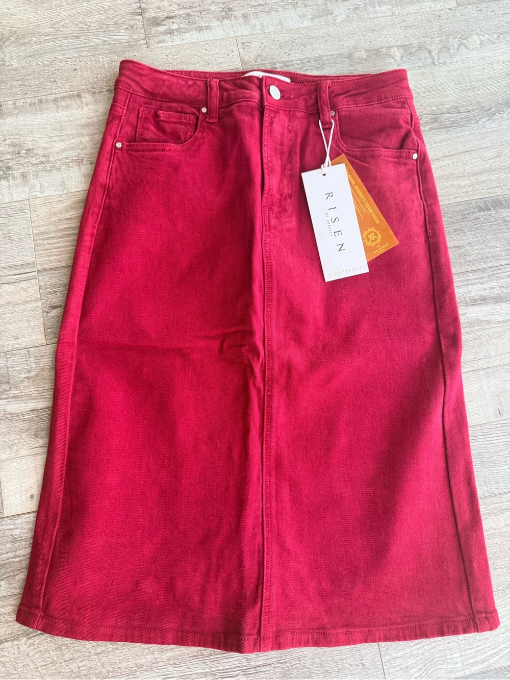 Risen Wine Burgundy Modest Denim Levi Pencil Skirt NWT small